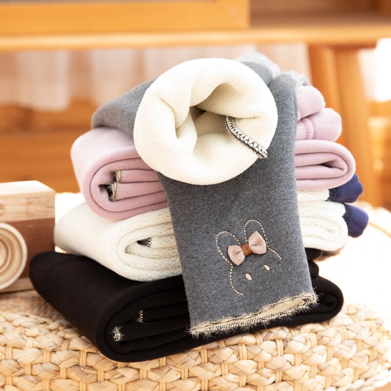 Leggings gruesos de lana de Alpaca para niña, pantalones largos de dibujos animados de conejo, ropa de invierno, 2 a 10 años