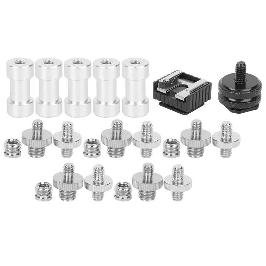 Aluminium 1/4 3/8 Inch Double End Adapter Schroef Moer Worden Licht Stand Shoe Mount Fotografie Apparatuur Schroef Adapter kit
