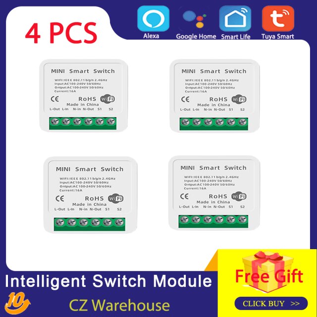 Tuya WiFi Switch Module Intelligent Home Household Converted Light Modification Module Tool Switch Controller APP/Voice Control: 4pcs