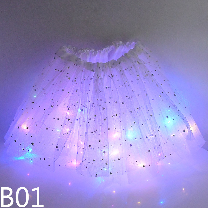 Jupe Tutu en Tulle à lumière LED pour filles, fournitures de décoration féerique, étoiles scintillantes, fête lumineuse, d&#39;anniversaire pour enfants, fournitures de réception pour bébé: B01