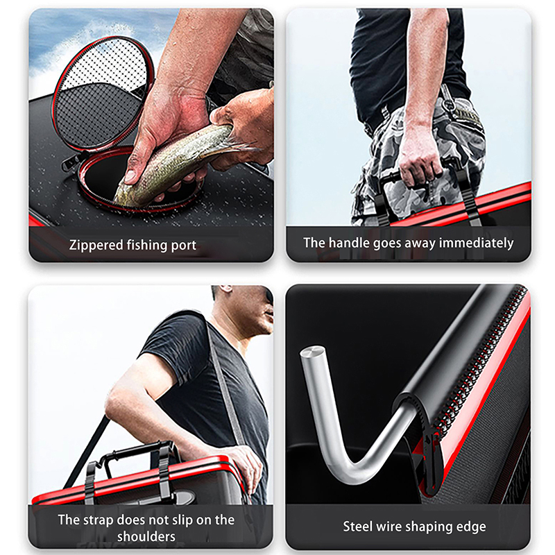 Cubo de pesca plegable, cubo para peces vivos, cubo de pesca portátil multifuncional, caja de pescado, mochila gruesa EVA, caja de pesca