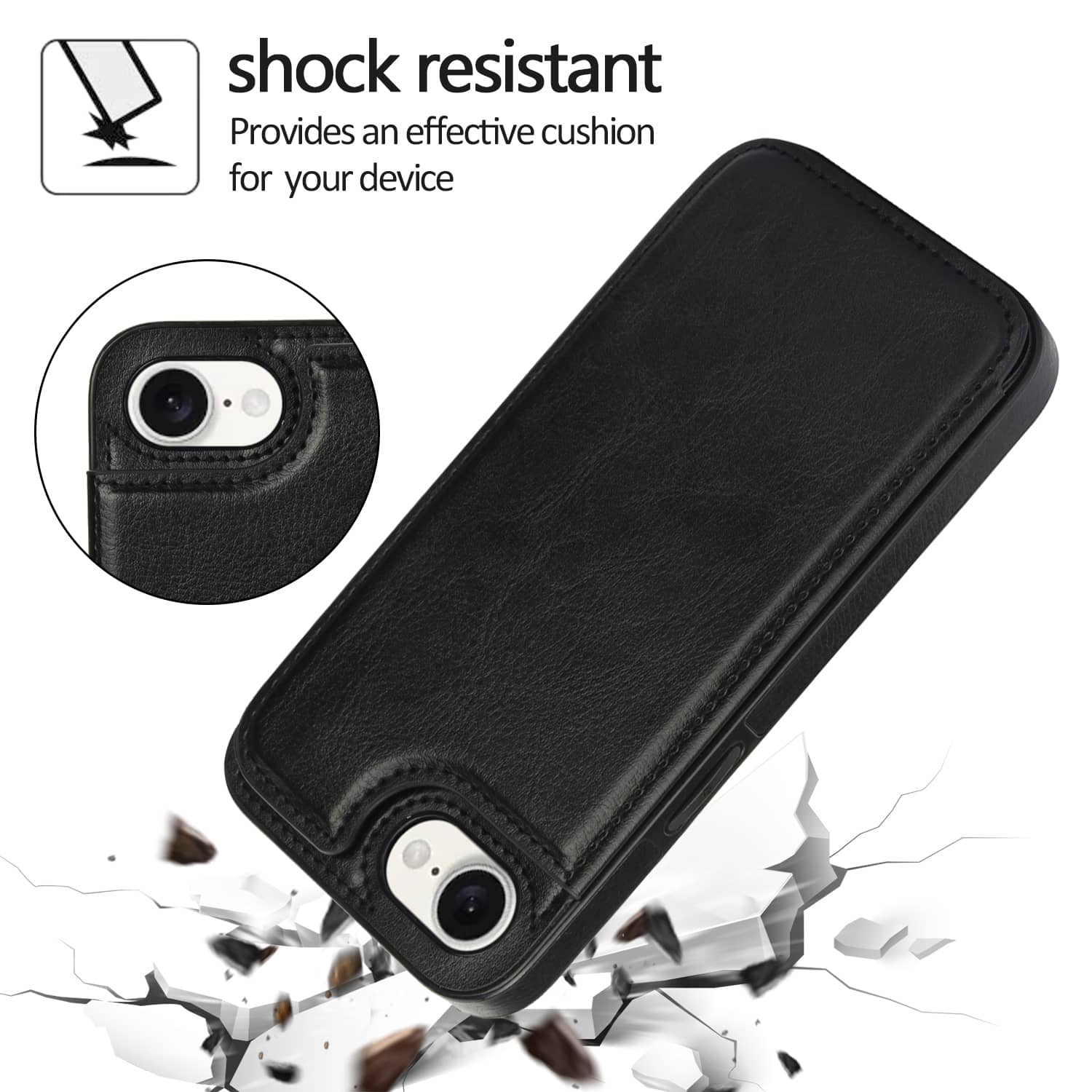 For iPhone 16e Wallet Case With Card Holder, PU Faux Leather Kickstand Card Slots,Double Magnetic Clasp Durable Cover