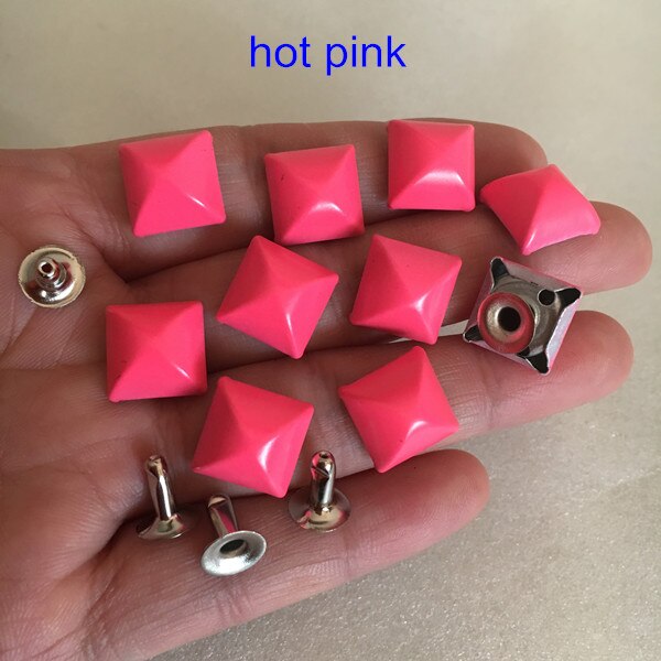Jeux de 100 clous de Rivet peints | Clou à Rivet carré, pointe à Rivet pyramide ronde avec Base, Rivet pour vêtements, bricolage, choisir vos couleurs, 12*12mm: hot pink