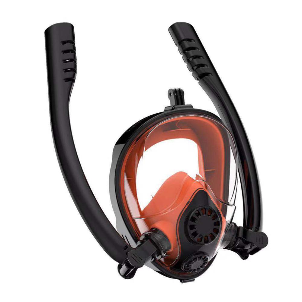 Máscara de buceo de tubo doble para niños y adultos, máscara de esnórquel de cara completa, piel seca, buceo bajo el agua, natación, máscara de esnórquel antiniebla