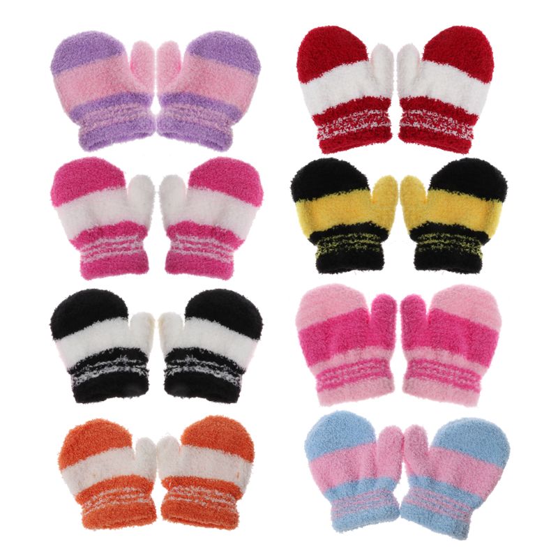 Cute Infant Baby Kid Boys Girls Warm Winter Gloves Toddler Knit Rainbow Mittens nice