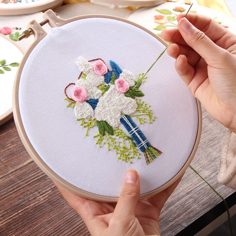 Diy band blommor broderi uppsättning med ram för europa nybörjare handarbete kit korsstygn serie konst hantverk sömnad dekor: 7
