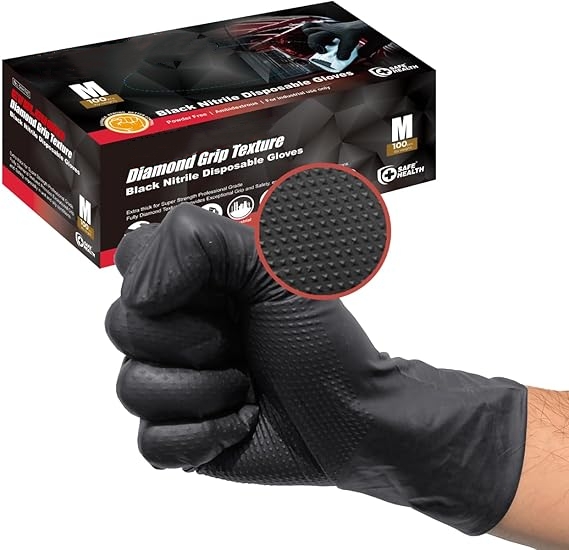 Zwarte nitrilhandschoenen Wegwerp 8-mil latexvrije monteurhandschoenen voor heren Heavy Duty diamanttextuur industriële monteurhandschoenen