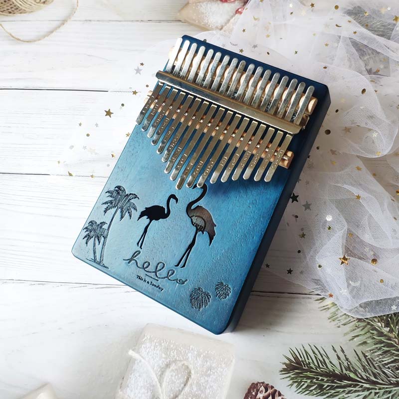 Kalimba-Piano de pulgar de 17 teclas, instrumento Musical de madera de caoba de , cuerpo de madera de Acacia, caja de música creativa: Blue Flamingo