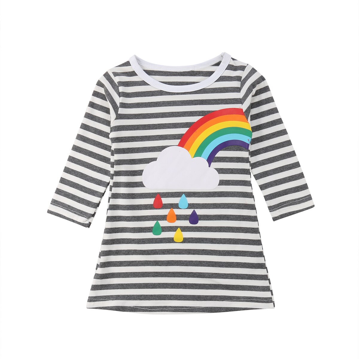 2018 nuova Primavera Autunno Bella Causale Del Bambino Del Bambino Delle Ragazze del Vestito A Maniche Lunghe Arcobaleno Stampa A Righe Vestito Da A-Line 2 Stile 1-6Y: Right Rainbow / 4T