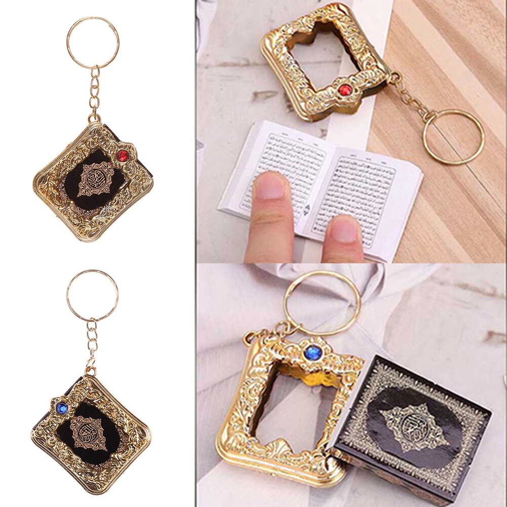 1Pcs Moslim Sleutelhanger Hars Islamitische Mini Ark Koran Boek Real Papier Kan Lezen Hanger Sleutelring religieuze Sieraden