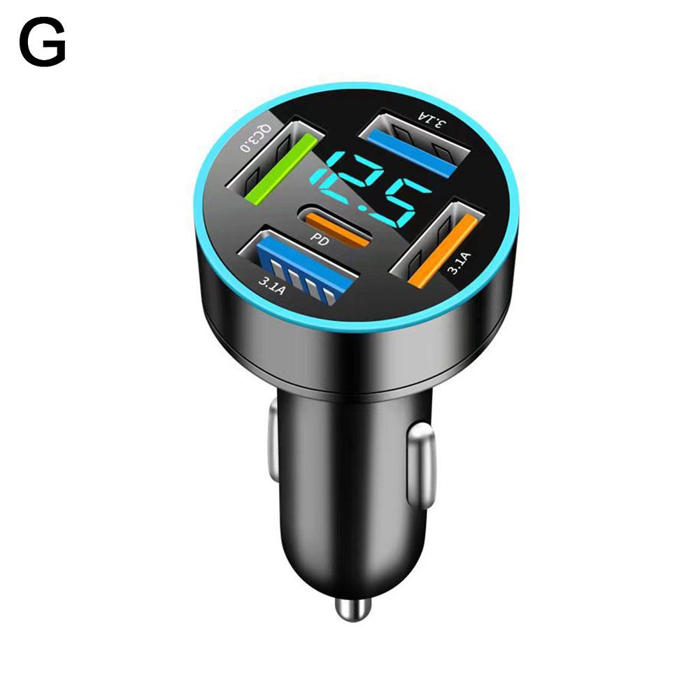 Cargador rápido para coche con pantalla Digital, 6 puertos, 4 A + 2 USB tipo C, 66W, carga rápida para Xiaomi, IPhone y