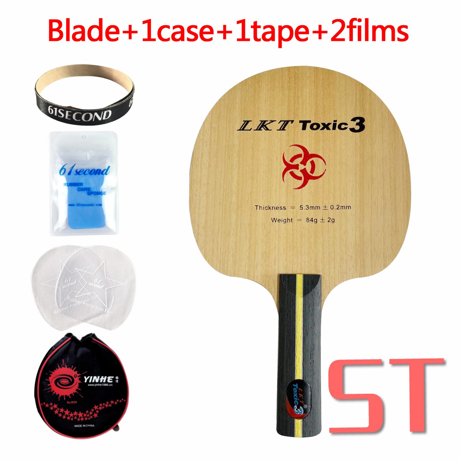 Original LKT Toxic3 Chop tipo mango recto de tenis de mesa de ping-pong paddle raqueta: ST with YBM case