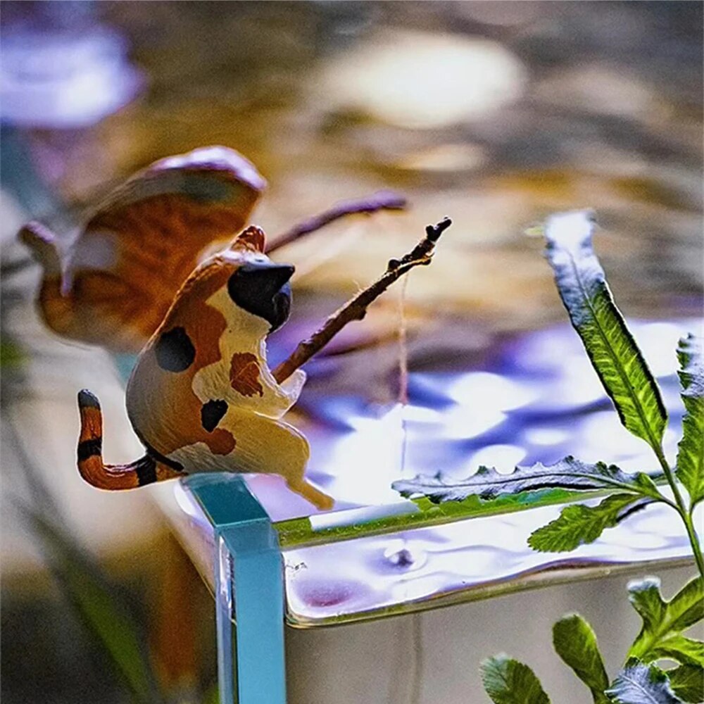 Aquarium pêche chat suspendu paysage bureau ornements pêche amusant Mini décoratif Micro-paysage