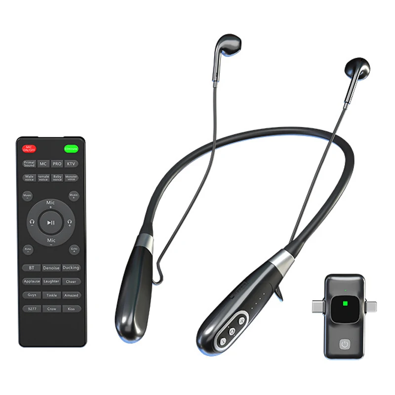 Bærbar trådløs øretelefon multifunksjonell fjernkontroll lydkort mobiltelefon direktesending hodetelefon hengende nakke headset