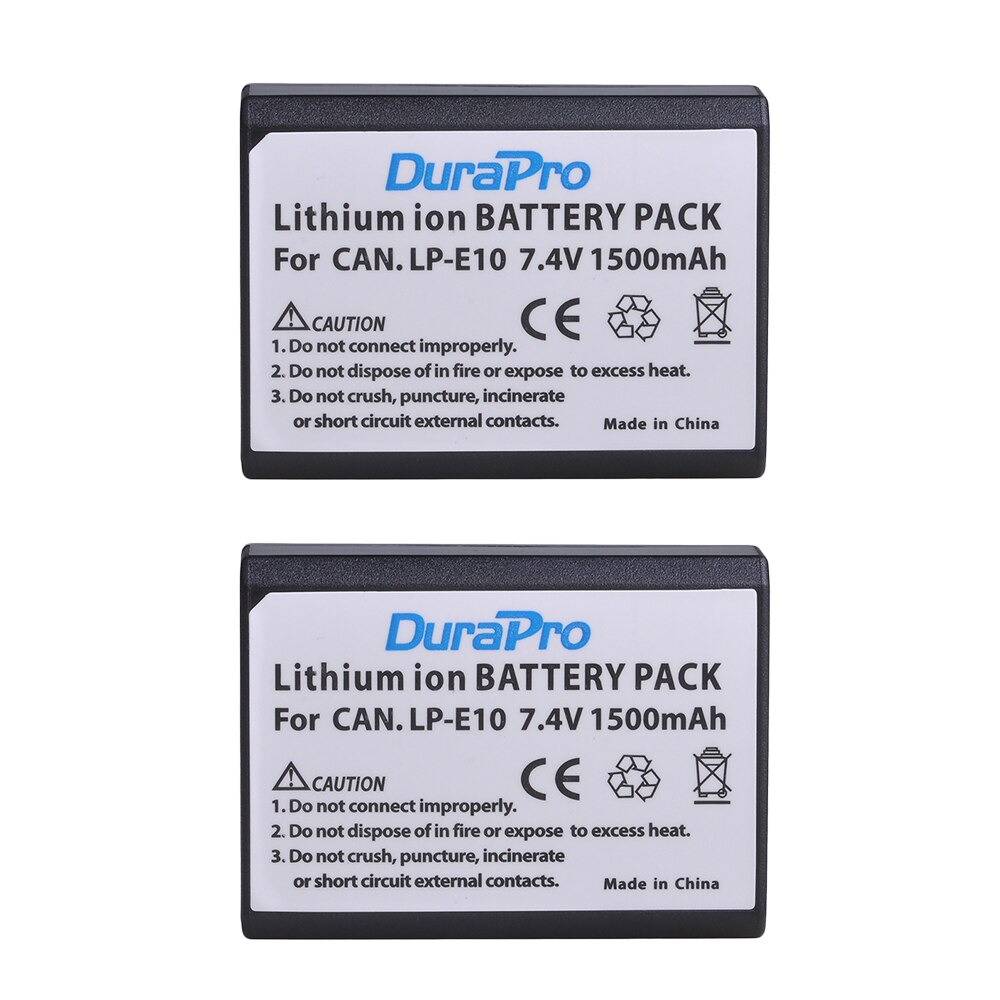 Batterie avec chargeur pour Canon EOS 1300D, EOS 1100D, EOS 1200D, Rebel T5, Rebel T6, Rebel T3, 1500mAh, LPE10, LP-E10: 2x Battery