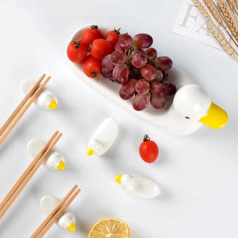 1 Uds. Soporte para palillos chinos de cerámica con patito bonito