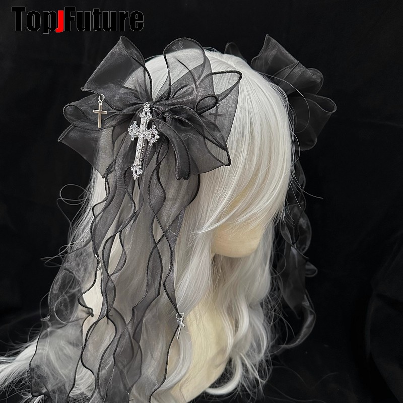 Presilha de cabelo com laço grande, asa de anjo, y2k, menina, harajuku, gótico, original, subcultura, acessórios, grampos de cabelo, presilhas de cabelo