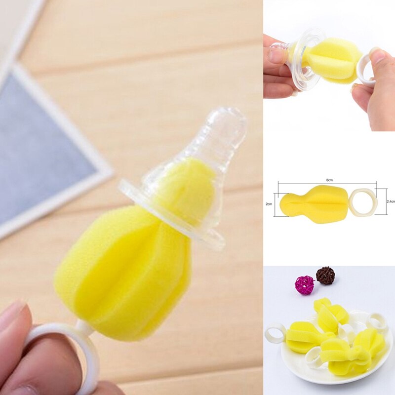 1Pcs 360 Graden Roterende Spons Geel Baby Tepel Borstel Baby Speen Cleaning Zuigfles Borstels Baby Fopspeen Cleaner