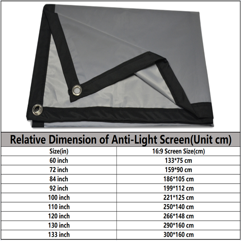 LEJIADA Projector Screen 60-133 Inch Metal Grey Anti-Light 16:9 Portable Black Border With Holes Home Outdoor Projection Screen