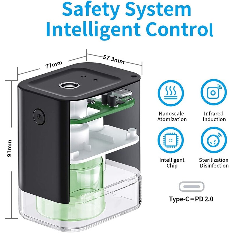 Automatic Alcohol Disinfection Sprayer, Mini Infrared Induction Touchless Hand Soap Dispenser, Portable for Home