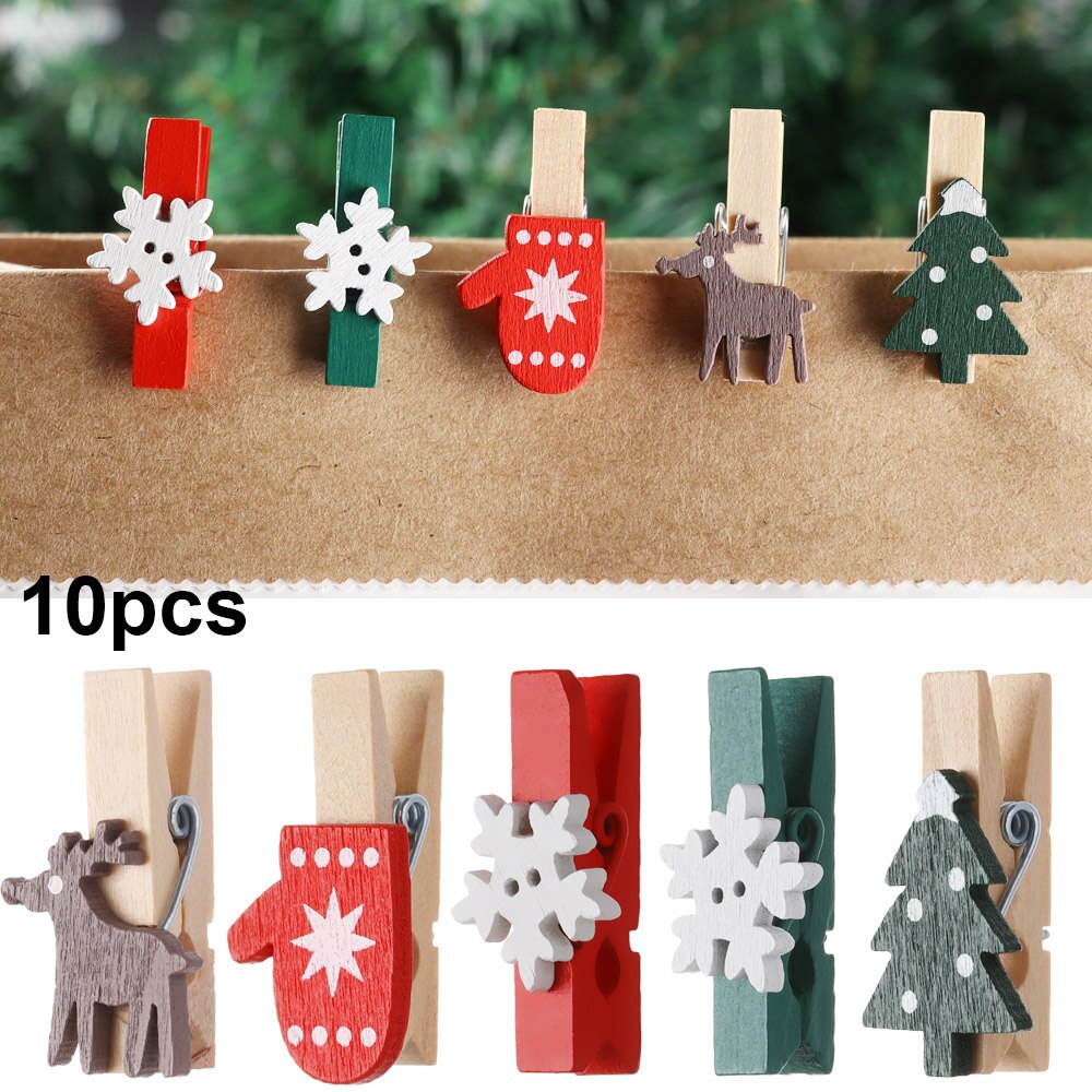 10 stuks/set mini kerst houten clips jaar feest decoratie foto muur clip eland diy kerst ornament kaarthouder bruiloft ornamenten