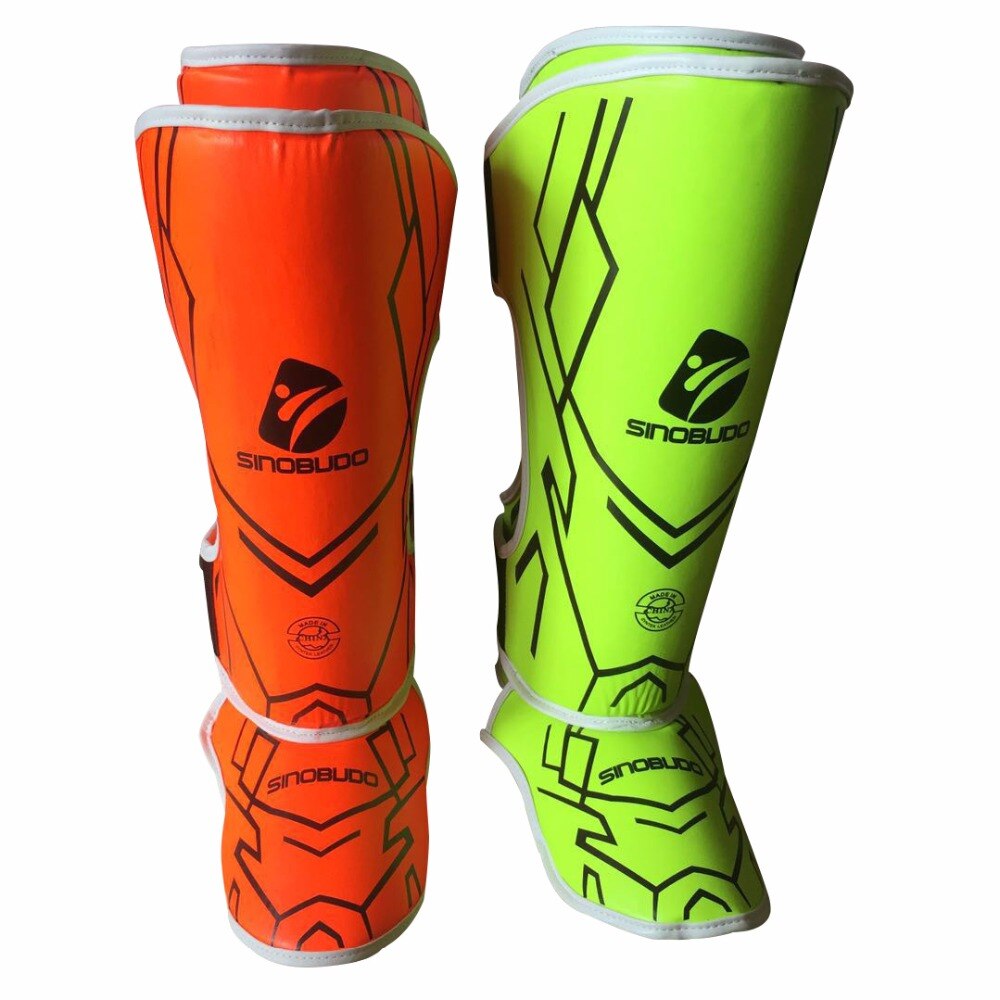 SINOBUDO Adult Muay Thai Kick Boxing MMA Boxing Shin Guards Kick Pad Karate Foot Protector Rod Leg Protectors