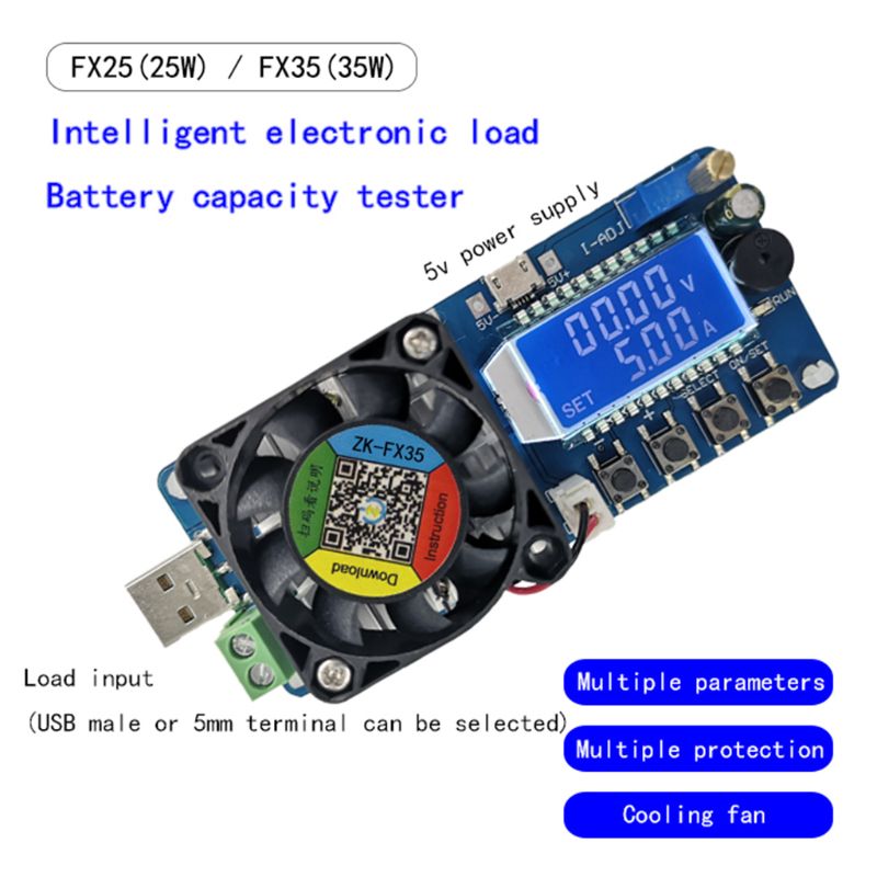 Electronic Load USB Load Tester 25W/35W Constant Current Battery Capacity Tester