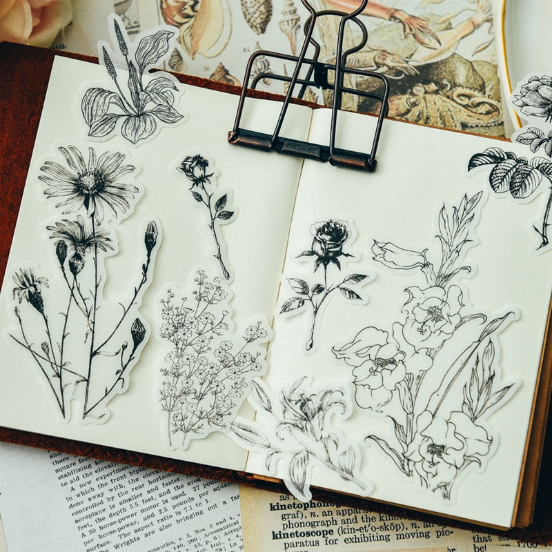 58 stk vintage blomster stil vellum papir klistermærker scrapbooking / kortfremstilling / journaling projekt diy