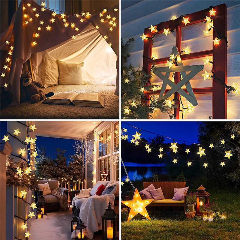 Solar Star String Lights 8 Modes Solar Powered Twinkle Fairy Lights Waterproof Star Light for Outdoor Gardens Lawn Christmas