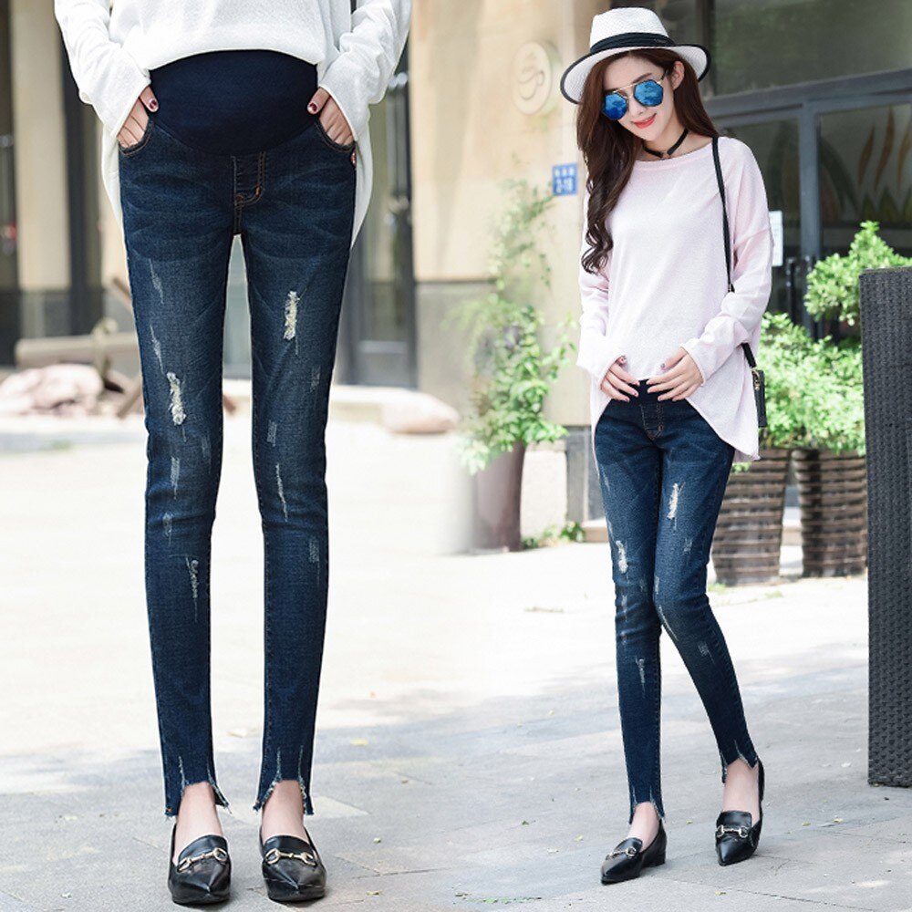 Pregnant Woman Ripped Jeans Maternity Pants Trousers Nursing Prop Belly Legging Soft Maternity Women Winter Autumn Jeans