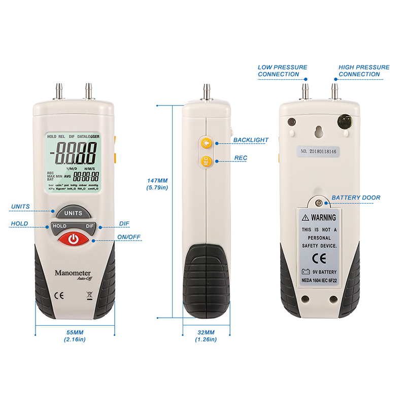 Hti manometer digital lufttryksmåler og differenstrykmåler hvac gastryk tester ht -1890