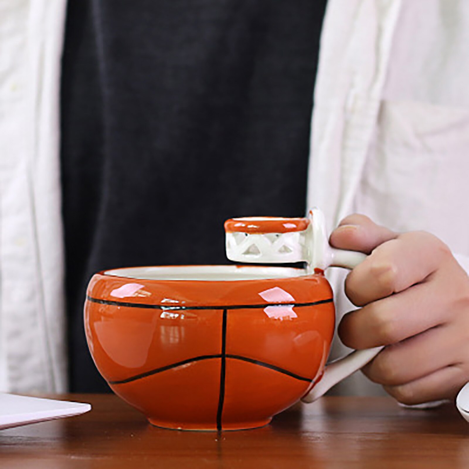 Unique basketball football tea cup shape cute cartoon cup ceramic coffee breakfast water cup home household kitchen supplies
