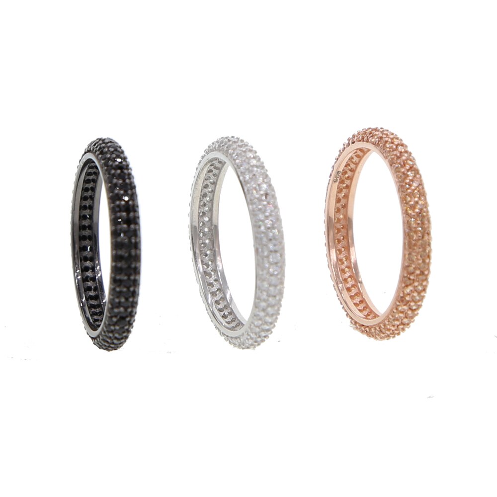 Sterling Silver 925 stack line micro pave cz eternity 3 colors stacking 925 silver full cz paved Engagement wedding band cz ring