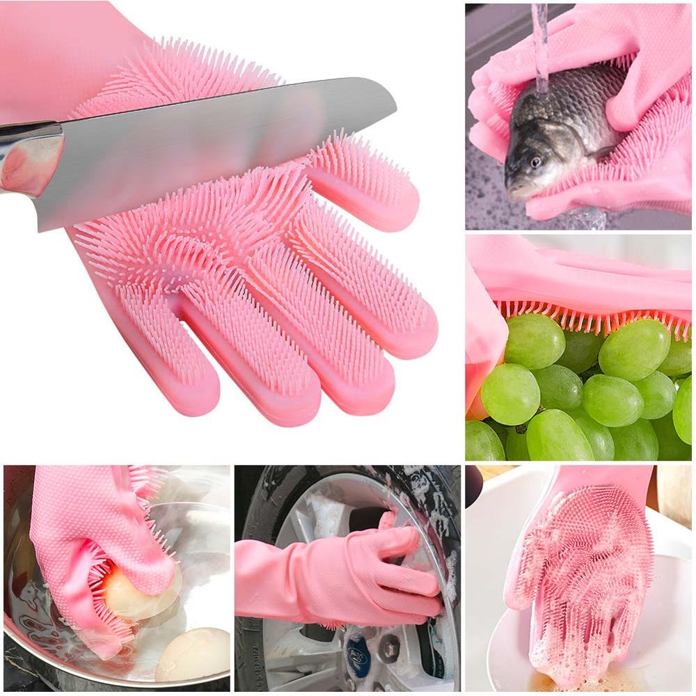 Guantes de silicona para lavar platos, esponja de limpieza ambiental, par de limpieza para fregadero de frutas y verduras