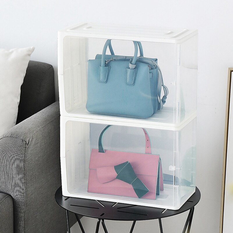 Caja de almacenamiento transparente para zapatos, 2 uds., caja de plástico para zapatos, bolsa antipolvo, armario de almacenamiento apilable para botas, zapatillas, Organizador