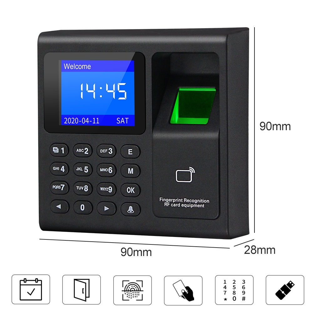 Biometrisk fingeraftryk rfid adgangskontrol tastatur system elektronisk usb tid ur optager fremmøde maskine  +10 fjernbetjening kort