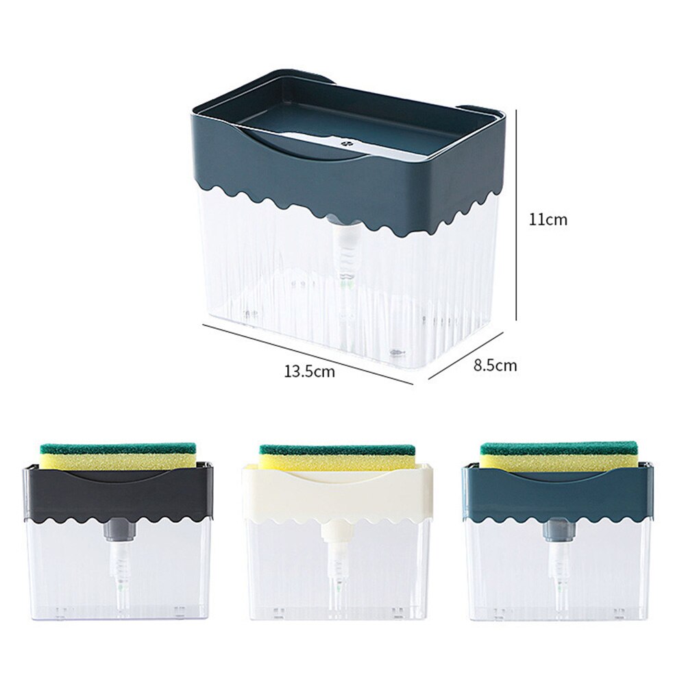 Dispensador de jabón tipo prensa para cocina, almohadilla de limpieza de esponja, contenedor de detergente, herramienta de limpieza del hogar