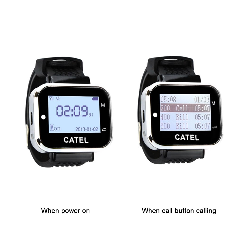 Wireless Pager System Restaurant 1 Call Button Transmitters + 1 Wrist Watch Receiver 433MHz For Factory Cafe Clinic Bar