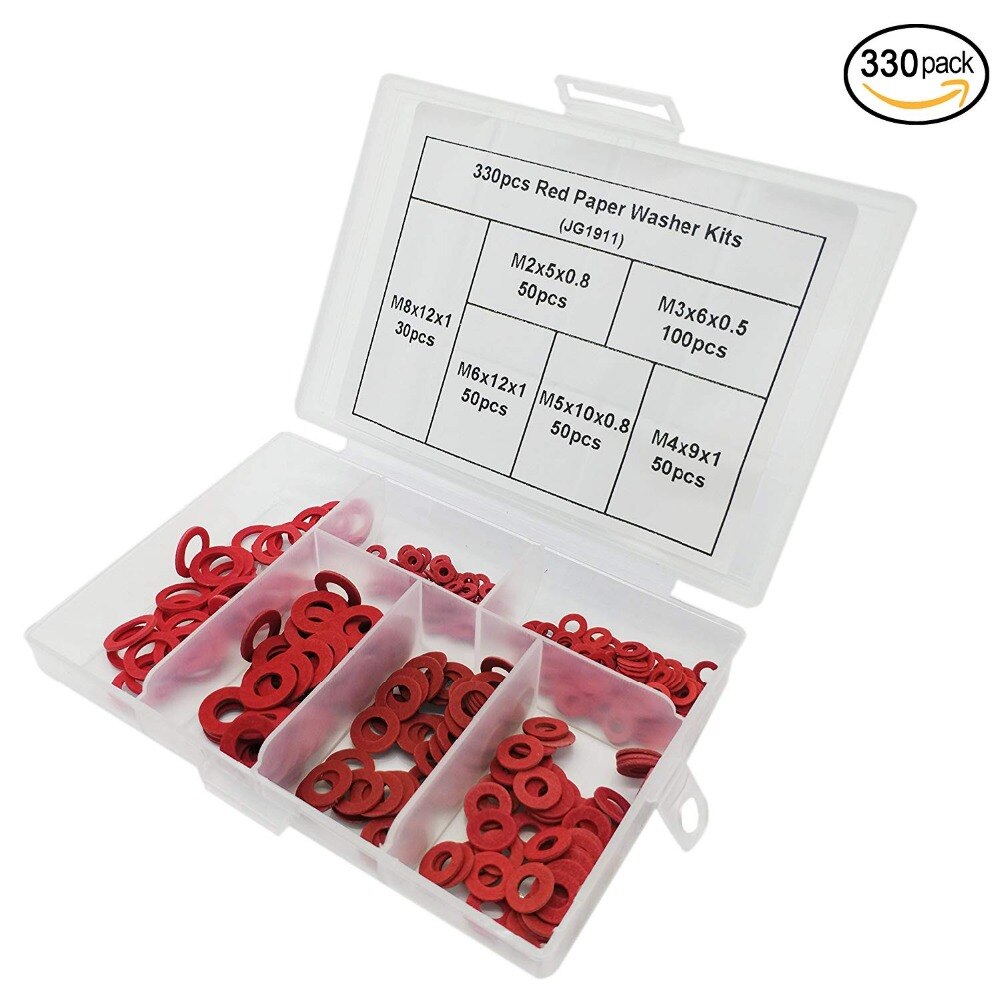 330 st 6 storlekar isolerade fiberpackningar isolerande brickor distansbrickor röda kit  m2 m3 m4 m5 m6 m8 för bilbåt