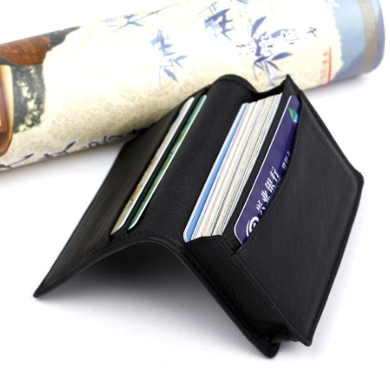 THINKTHENDO hommes en cuir noir extensible carte de crédit ID porte-cartes de visite étui portefeuille 10.5x7.5x1.5cm
