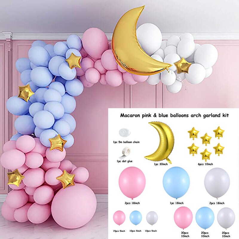 Pink blå bue guirlande ballon kit star moon folie balloner bryllup fødselsdag baby shower fest indretning forsyninger luftkugler globos: Sæt 1