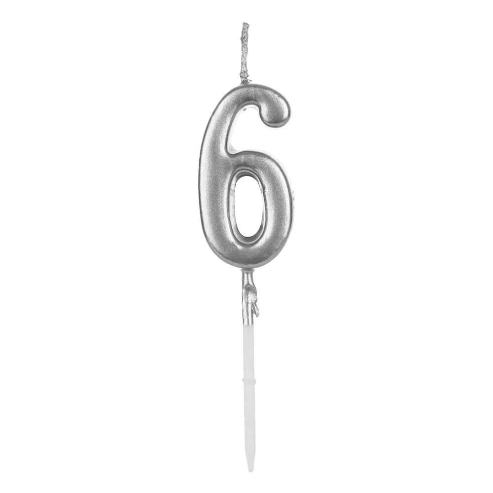 1 PCs Silver Rose Gold Candles For Happy Birthday Decorations 0-9 Number Cake Cupcake Topper Party Supplies: 6 silver