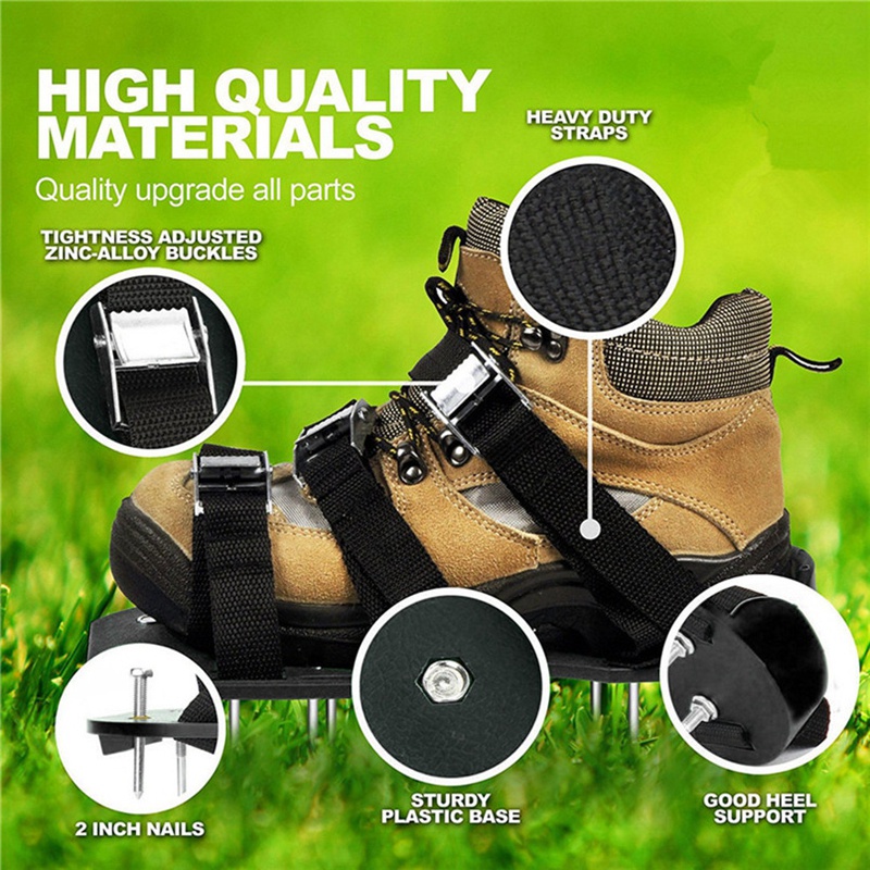 Jardin pelouse aérateur chaussures sandale aération Spike herbe paire vert à pointes outil sol meuble chaussures noir 30X13CM