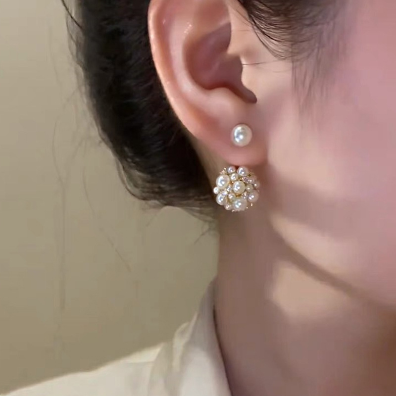 Pendientes de tuerca de bola de perlas de imitación Retro francés para mujer, joyería de , accesorios simples elegantes, al por mayor, , 2023