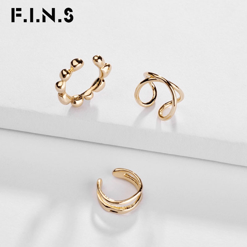 F.I.N.S 3 teile/los modisch Koreanisch Frauen Gold Farbe Kupfer Ohr Manschetten für Frauen Metall Clip Auf Ohrringe Keine Durchbohrten