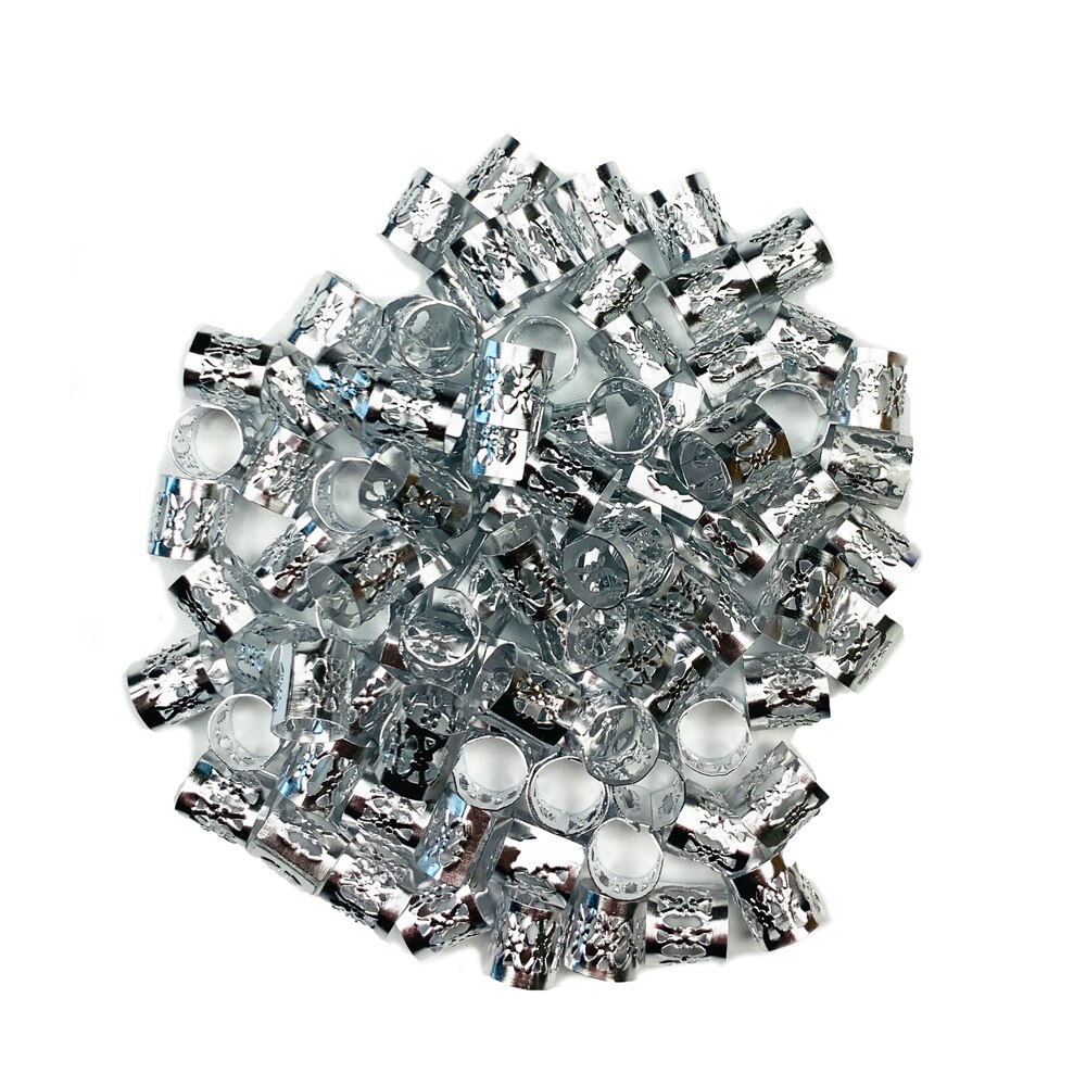 Anillo de cuentas para el pelo para niña y mujer, accesorio de plata y oro para el cabello, tubos trenzados para el cabello, puños, cuentas ajustables, Clip de cuentas de bloqueo de rastas para niños y mujeres: Sliver