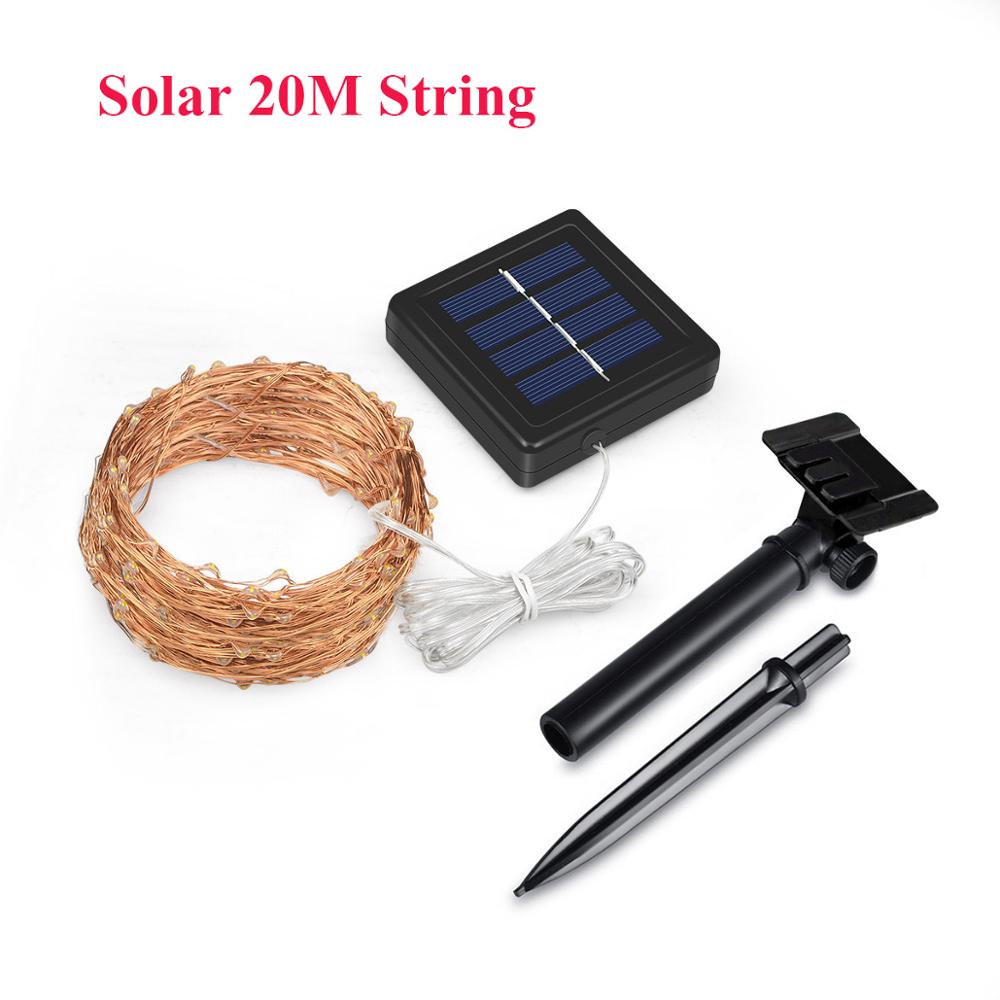 10M 20M LED Solar- Schnur 2M 5M Batterie Energie Kupfer Draht Gebühr Girlande licht Weihnachten Hochzeit Party Garten Terrasse Dekoration: 20M Solar- Schnur / warm Weiß
