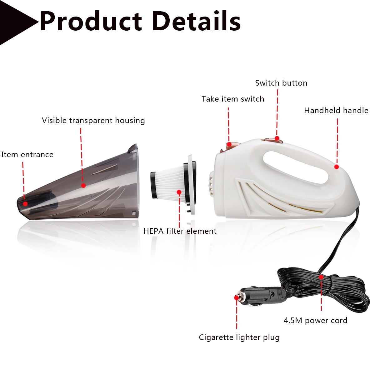 12V Car Vacuum Cleaner Automobile Auto Handheld Vacuum Cleaner Dry / Wet Portable Duster Indoor Home Car interior Powerful