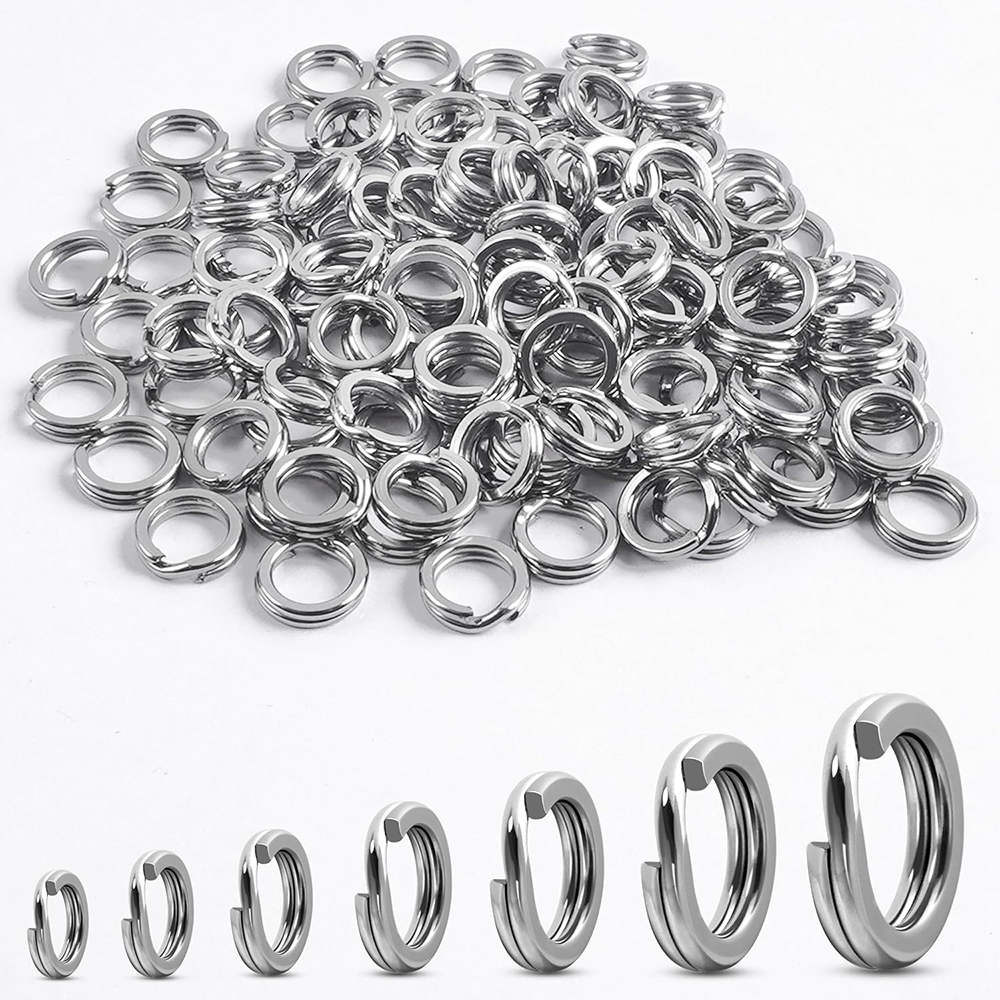 100 stks Vissen Split Ringen Rvs Afgeplatte Split Ringen voor Vissen Zoutwater Lokken Terminal Vissen Connector Visgerei