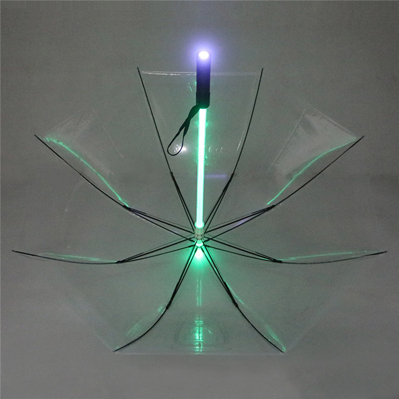 Plast röd vandring regn transparent led paraply män kvinnor blinkande på nattljushållare rull vattentät vindtät paraply